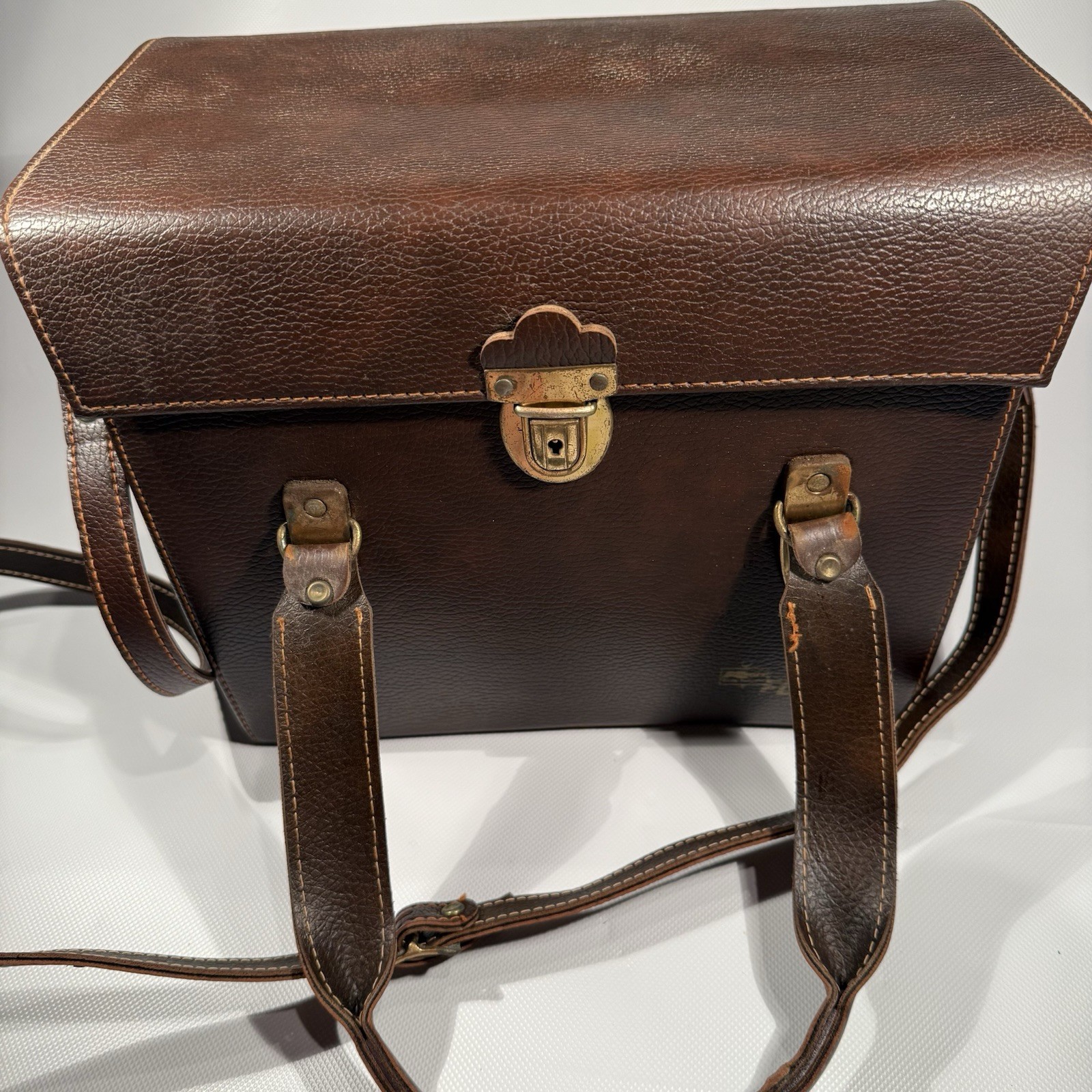 Vintage FOCAL Brown Leather Top & Front Opening Camera Case w/ KEY & Strap