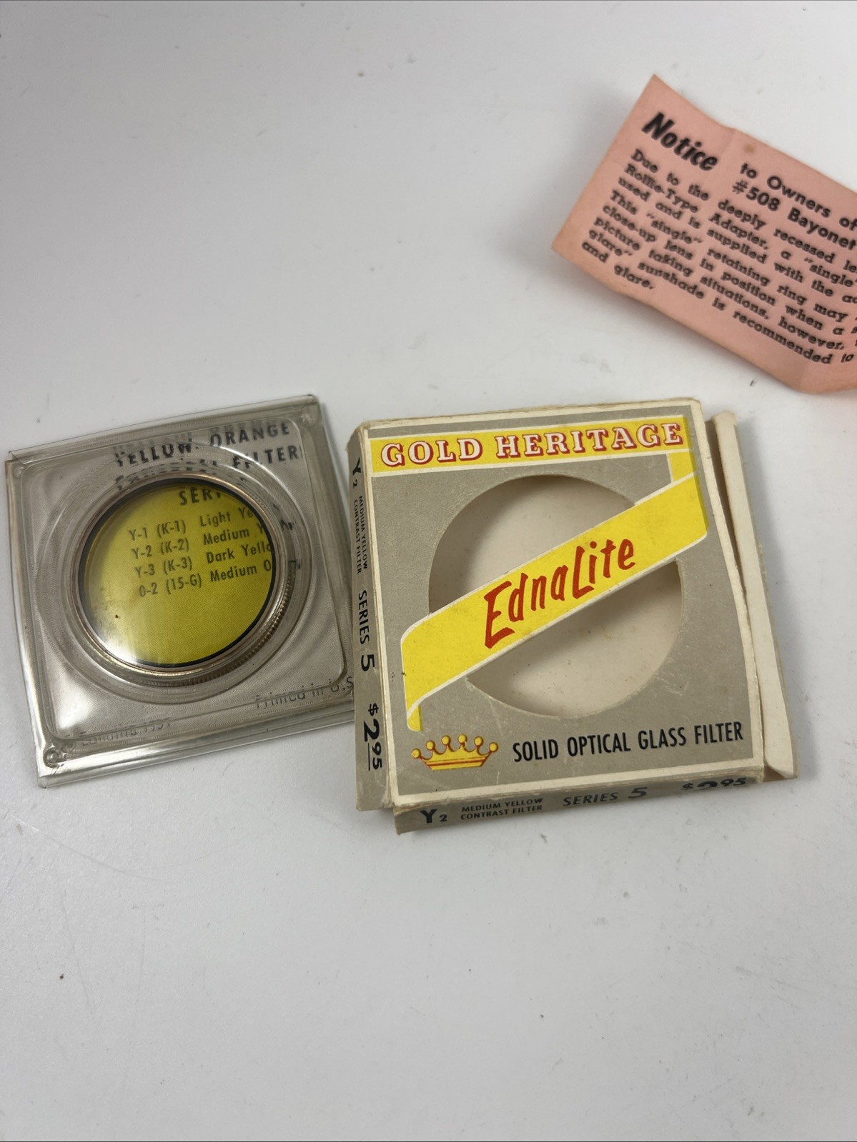 VINTAGE EDNALITE SERIES 5 YELLOW DROP-IN LENS FILTER + FILTER ADAPTER
