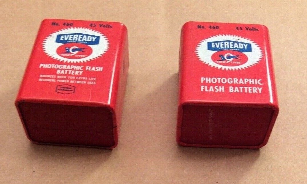 Two EVEREADY Vintage Black Cat 9 Lives #460 Photographic Flash Battery 45 Volt