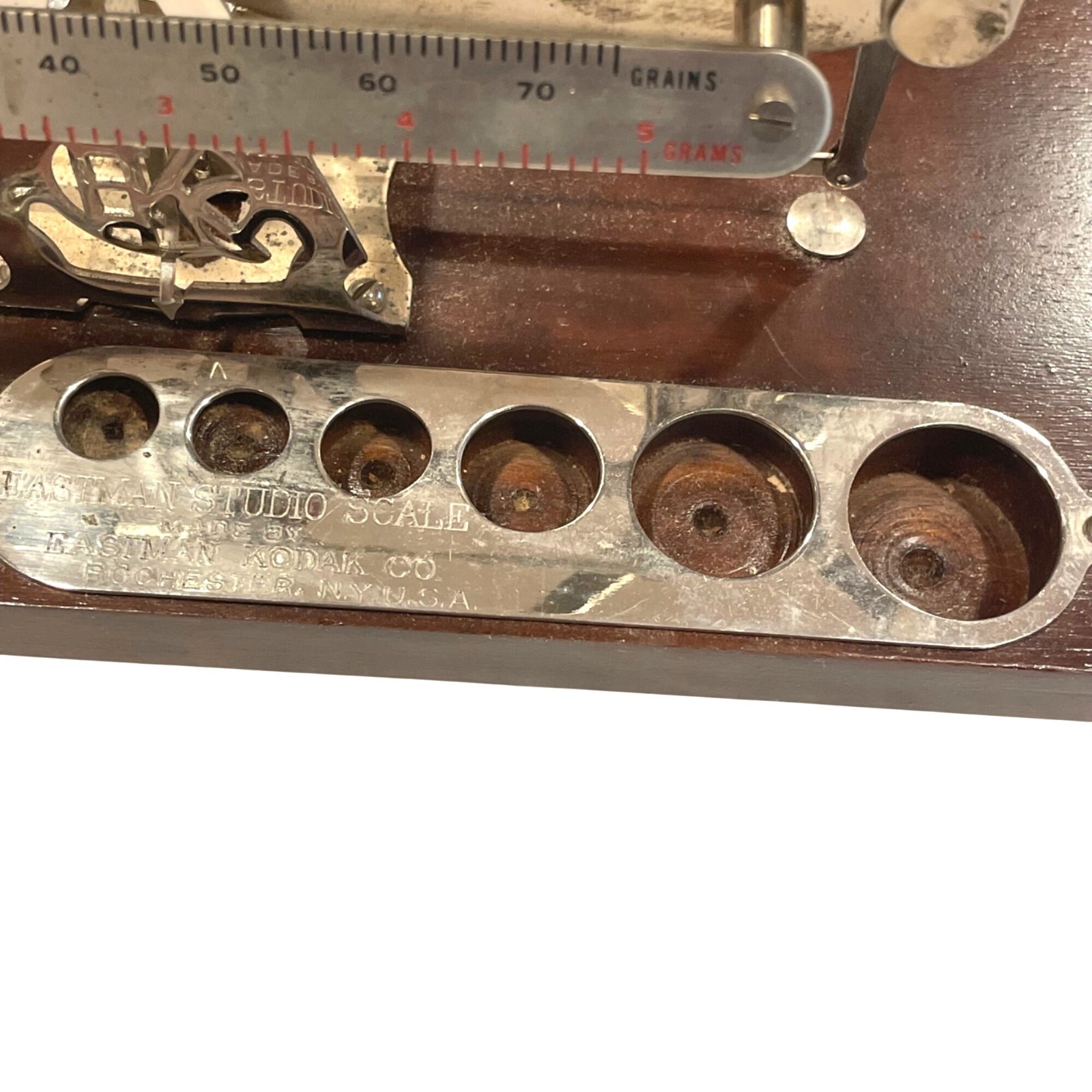 Vintage Eastman Kodak Studio Scale Metal Weights Wood Base Photography Balance