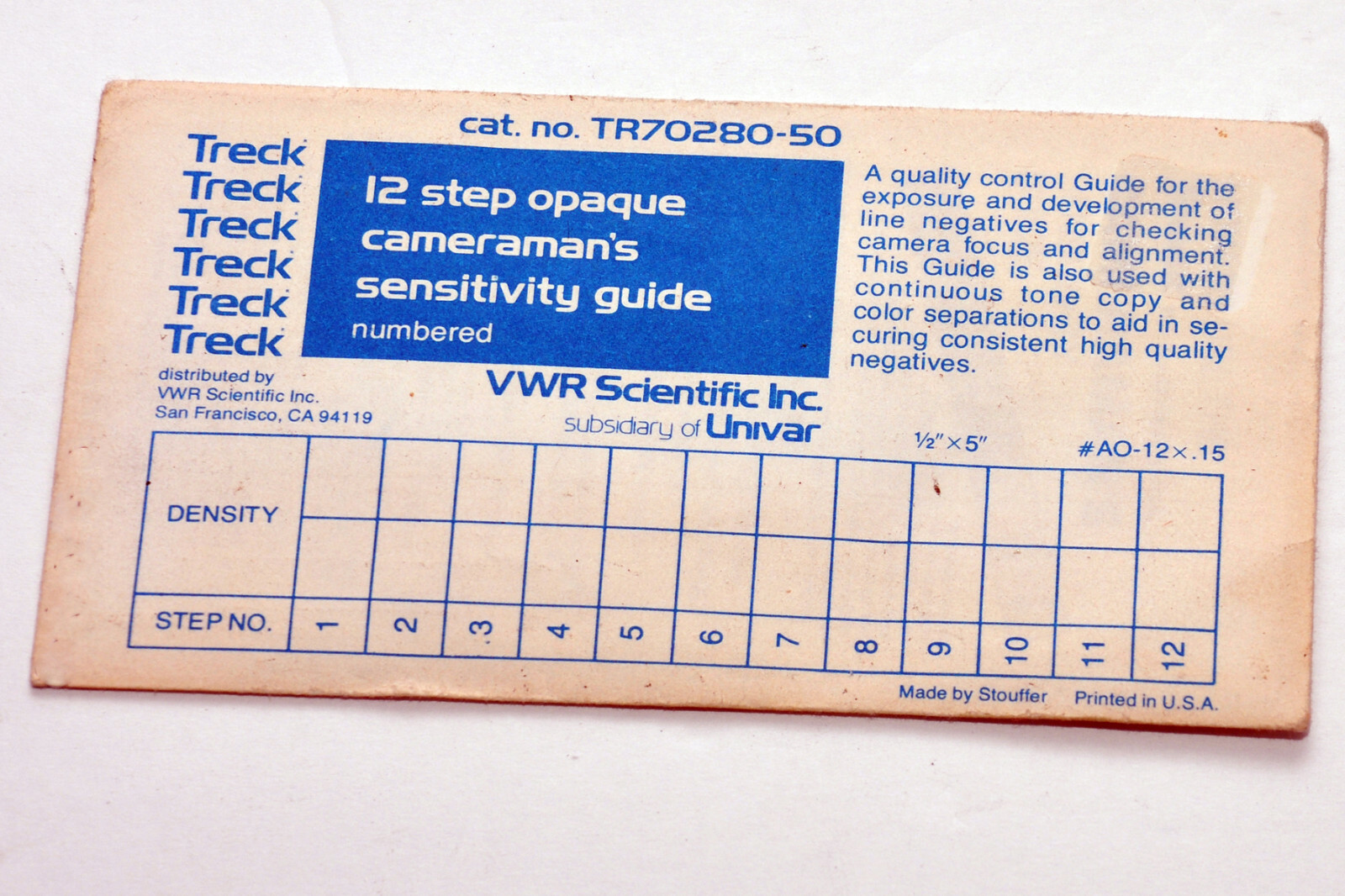 12 Step Opaque Cameraman’s Sensitivity Guide Vintage Tone Copy Color Separation