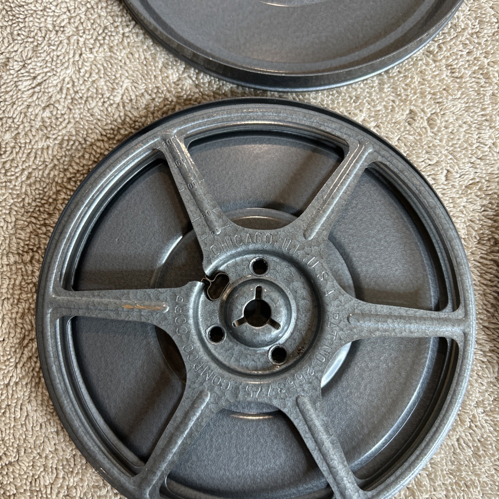 Two Vintage Compco Film Canisters And Reels. Two Different Grey Colors 100-R04
