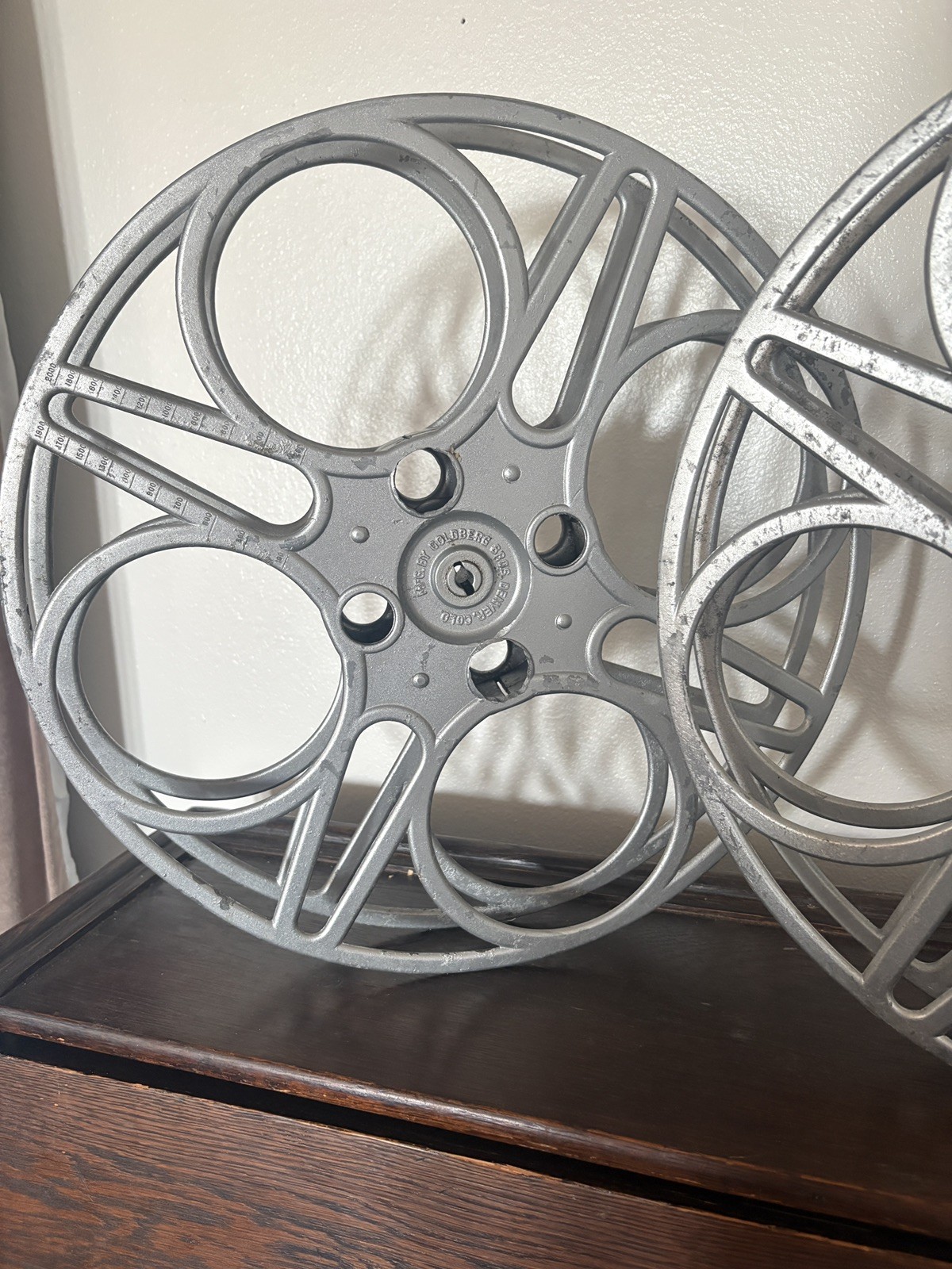 (2) Vintage Goldberg Bros 35mm Cast Alum Film Movie Theater Reel 15″