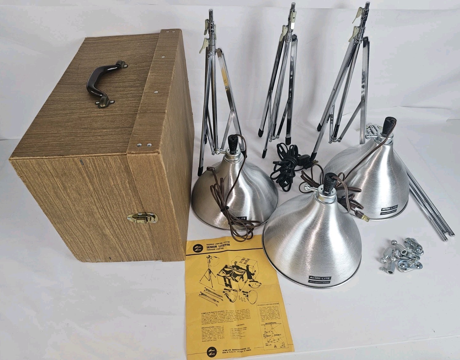 Vtg Acme-Lite Senior Litepak Triangle Lighting System Studio Kit w/ Case & Stand