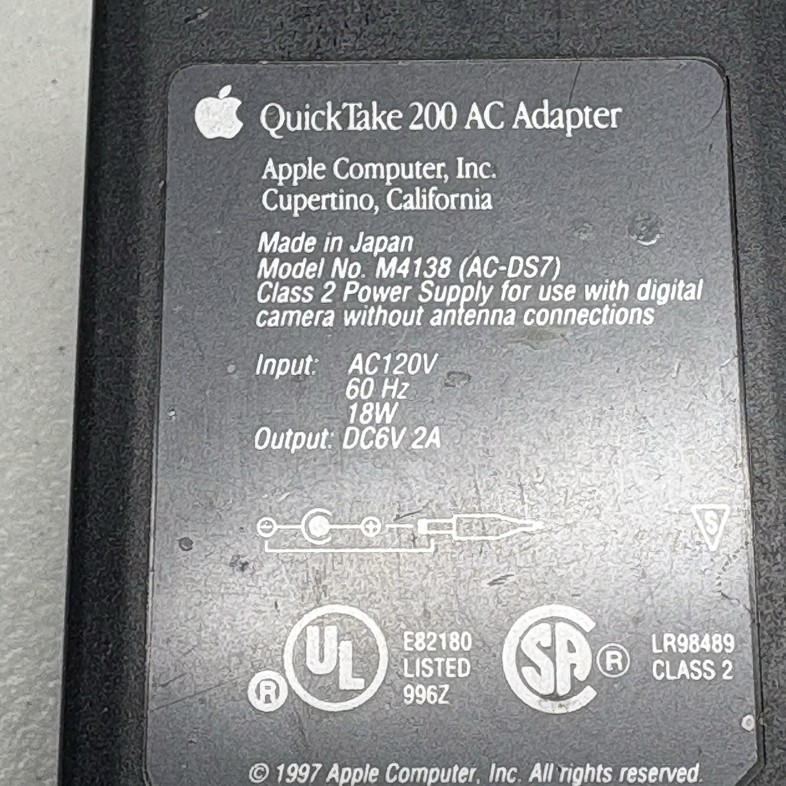 Apple AC Power Adapter M4138 (AC-DS7) for QuickTake 200 Digital Camera OEM