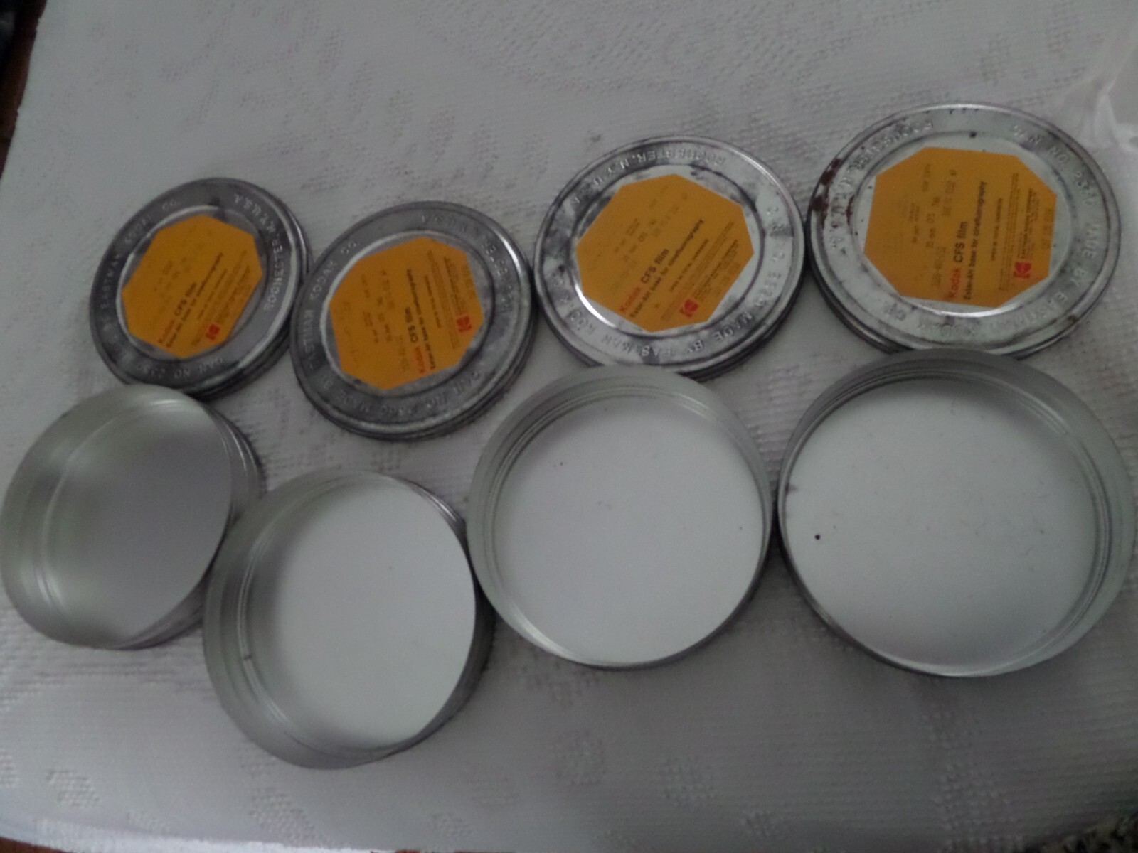 4 Vtg Kodak CFS film metal containers Cat 128 8158 empty cinefluorography 1979