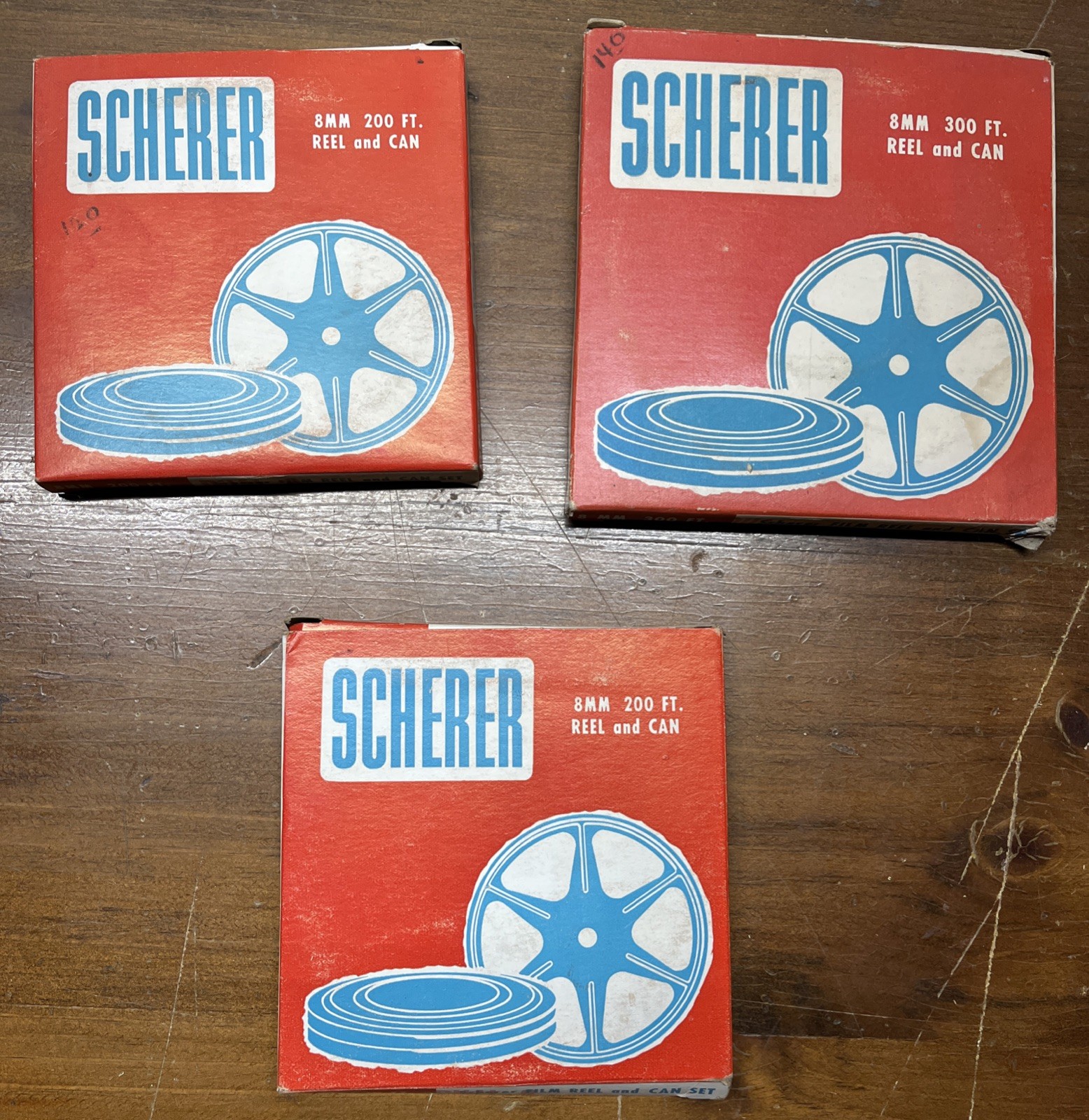Lot Of 3 Scherer 8 mm (2)200 ft. (1)300 ft. Can And Reel Original Boxes -1 Reel