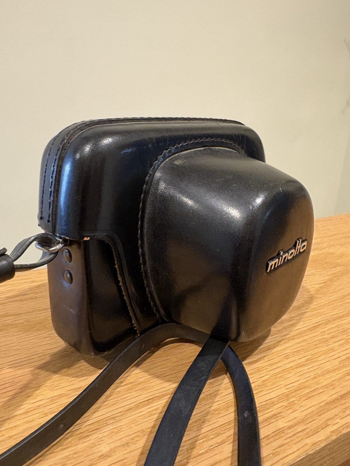 Vintage Minolta Black Leather Camera Case Made in Japan Hard Shell with Strap