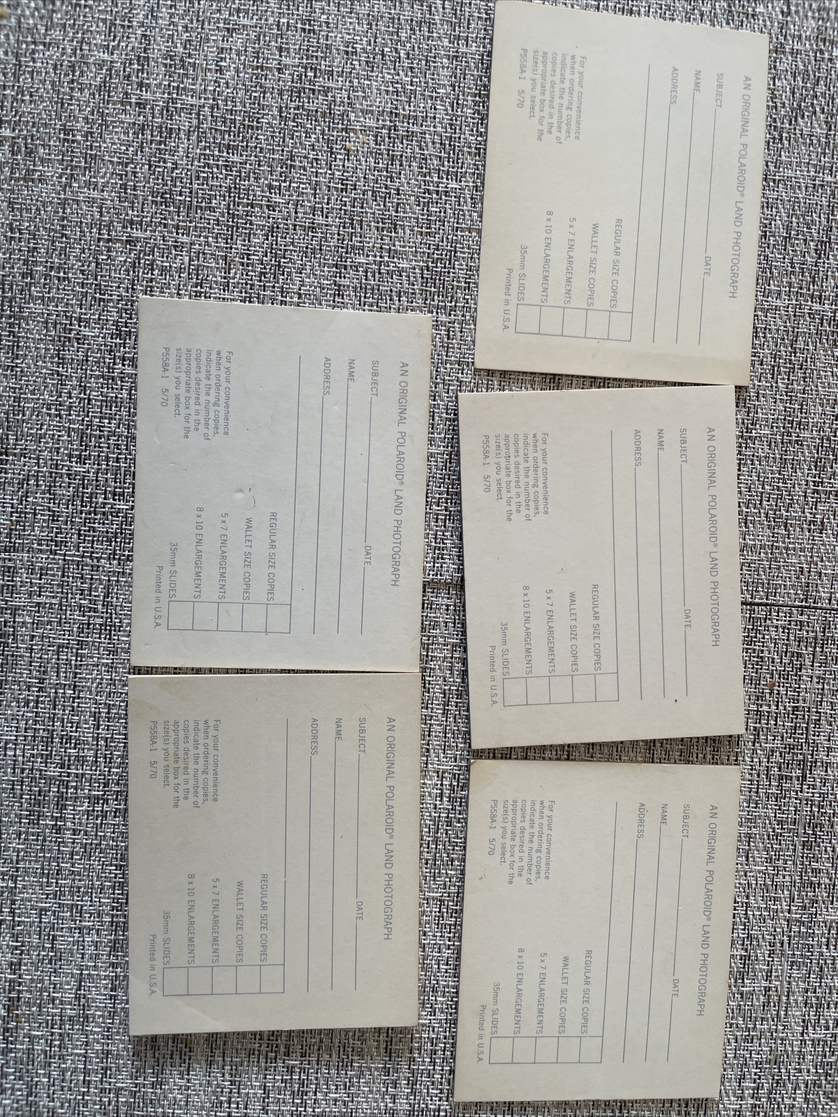 VINTAGE POLAROID POLACOLOR PRINT MOUNTS. SELF ADHESIVE P558A-1 May 1970