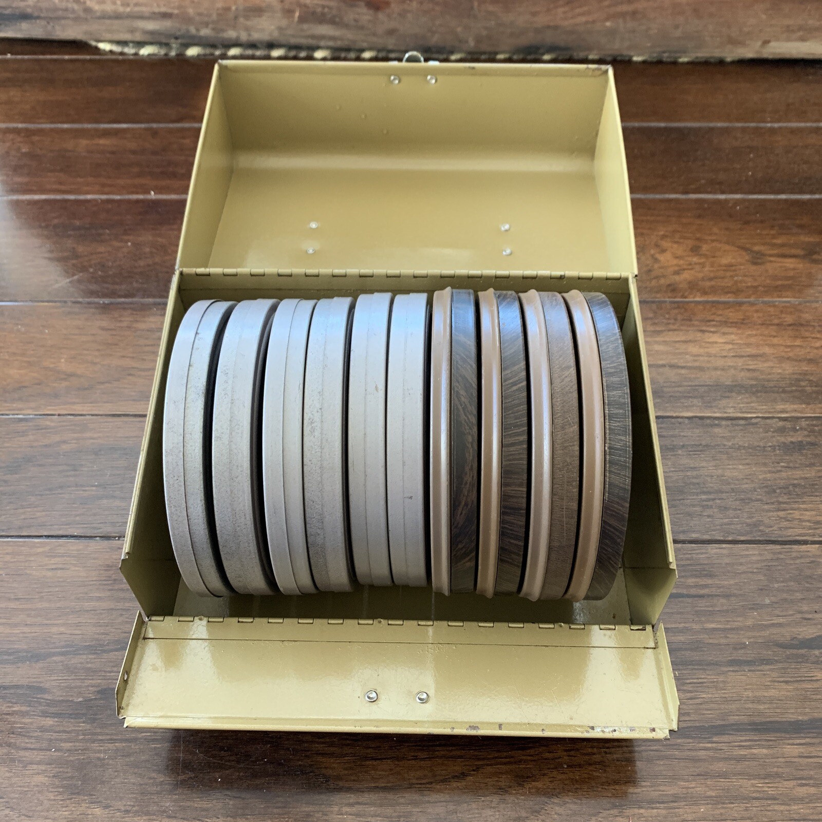 Vintage 8mm Film Set With 12 Slot Metal Case And Reels In Very Good Condition.