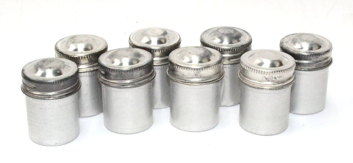 Vintage 35mm film Screw Top canister, made of aluminum. Lot of 8