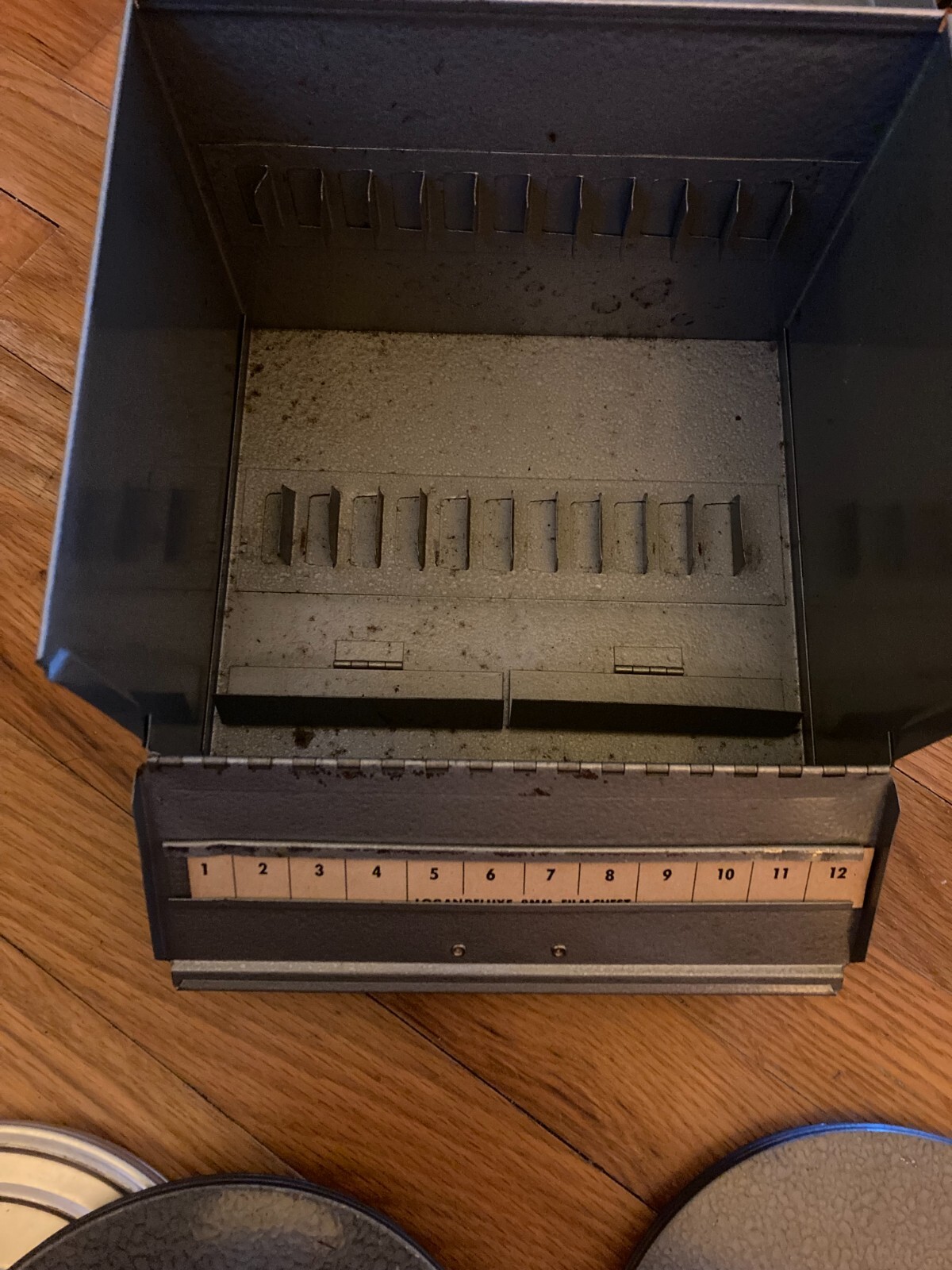 Vtg Metal Film Reel Cases + Metal Storage Case Chicago Corp. Compco