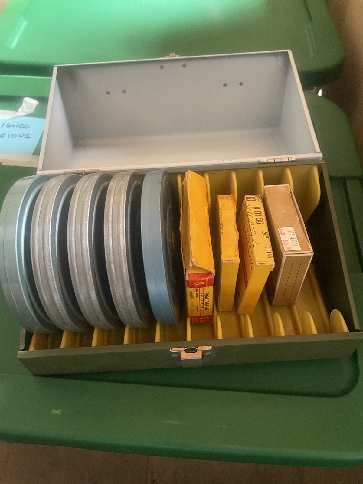 Vintage Glenwood Metal 8MM Storage Box with 9 Reels of Film
