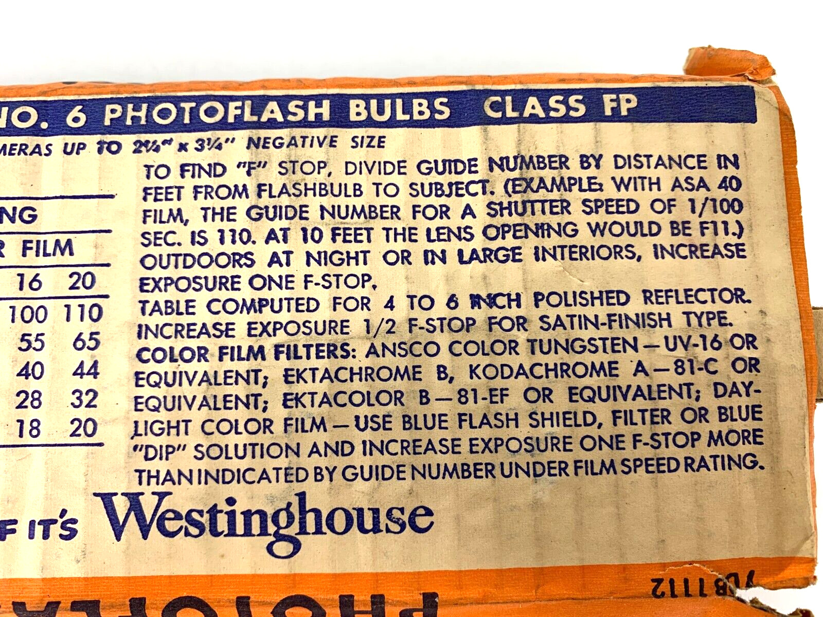 (19) Westinghouse No. 6 Photo Flash Bulbs