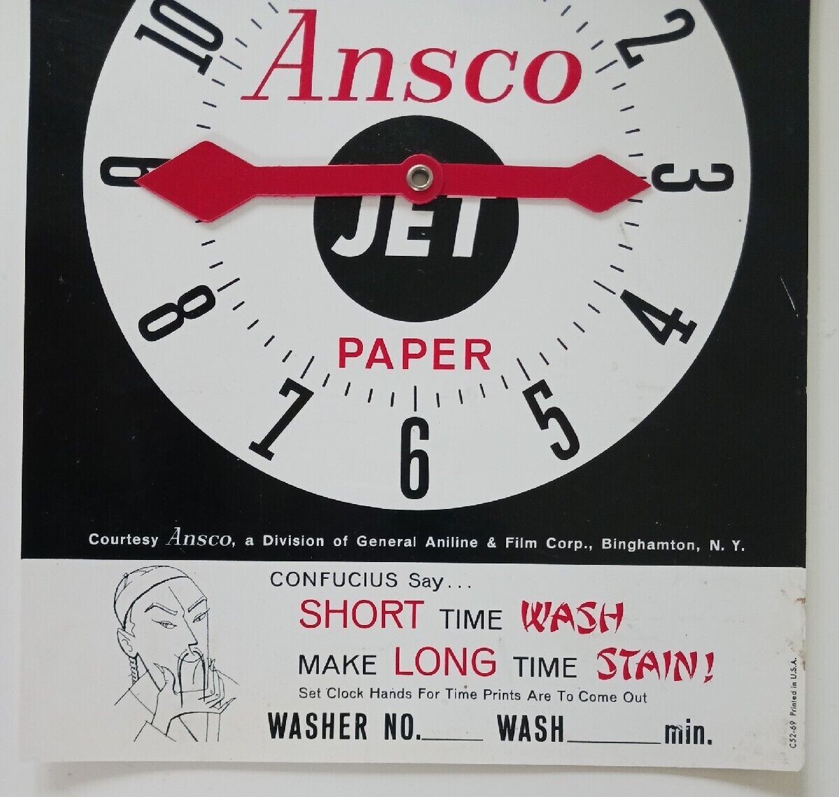 VINTAGE ANSCO DARKROOM  FILM PHOTOGRAPHY WASH TIME DOOR SIGN REMINDER DIAL RARE