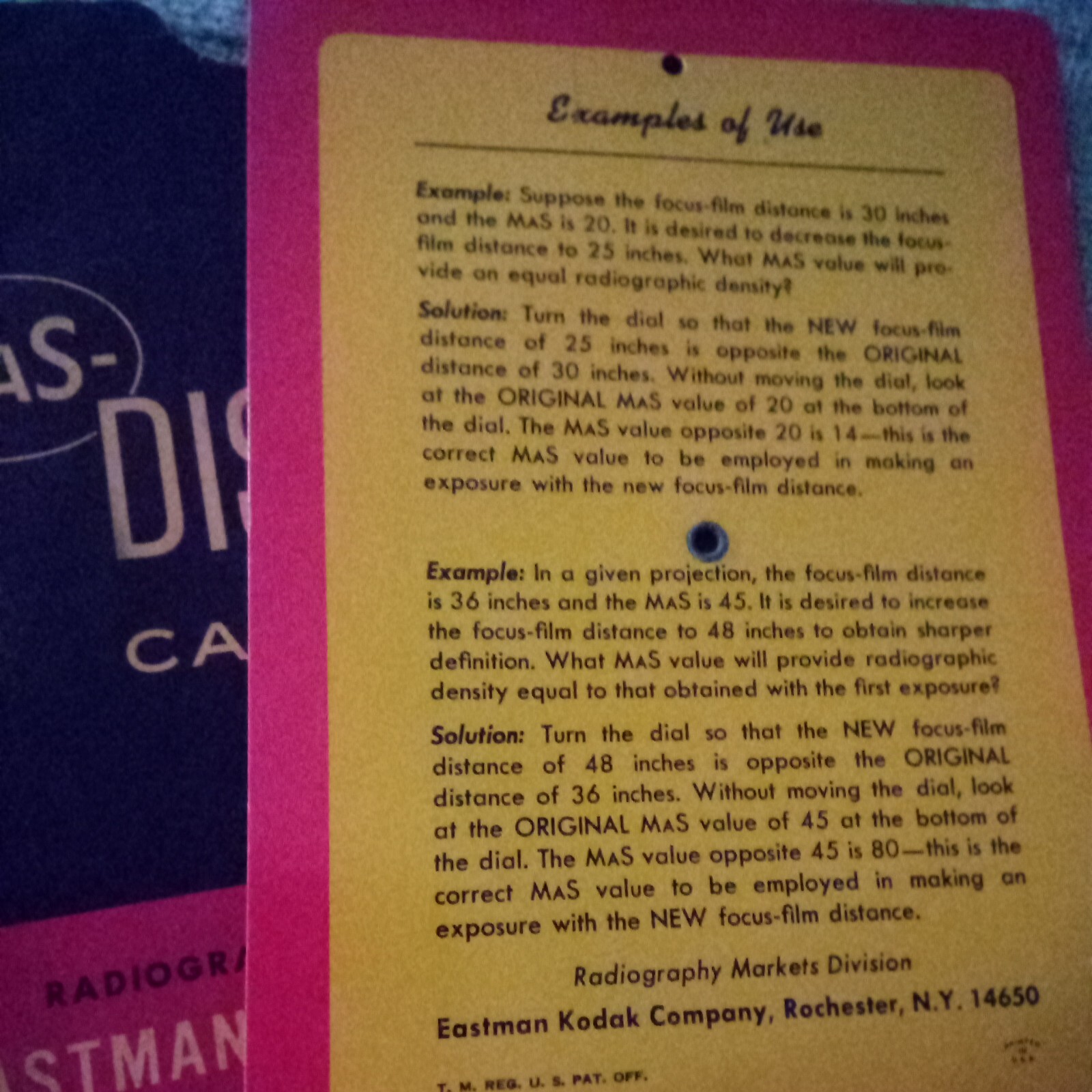 Kodak MaS Distance Calculator 1949 Vintage Photo Equipment