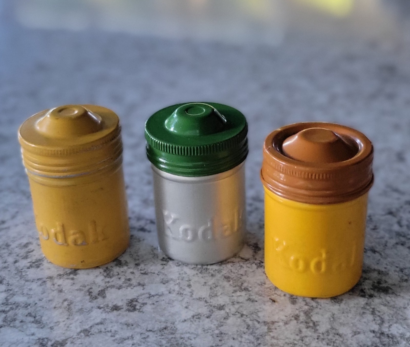 VTG Lot of 3 Kodak 35mm Film Roll Embossed Container Metal Tin Can Canister