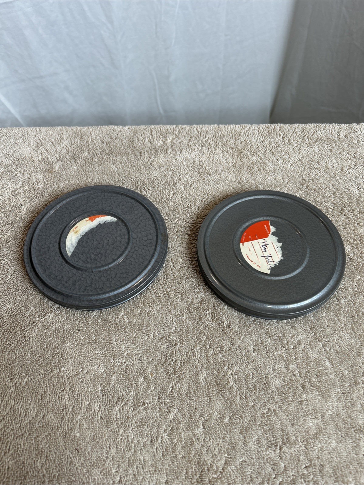Two Vintage Compco Film Canisters And Reels. Two Different Grey Colors 100-R04