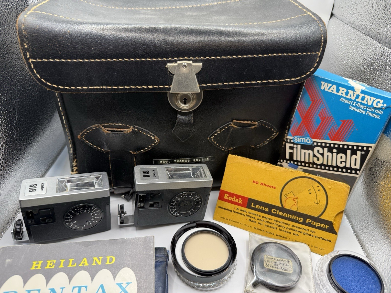 Vintage Camera Accessory Lot Kako 818 Flashes Filters Pentax Case Manual USA