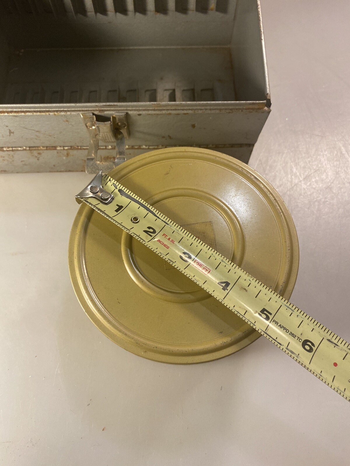 Vintage Reel To Reel Metal Storage Box W/ 6 Empty Metal Reel Cases