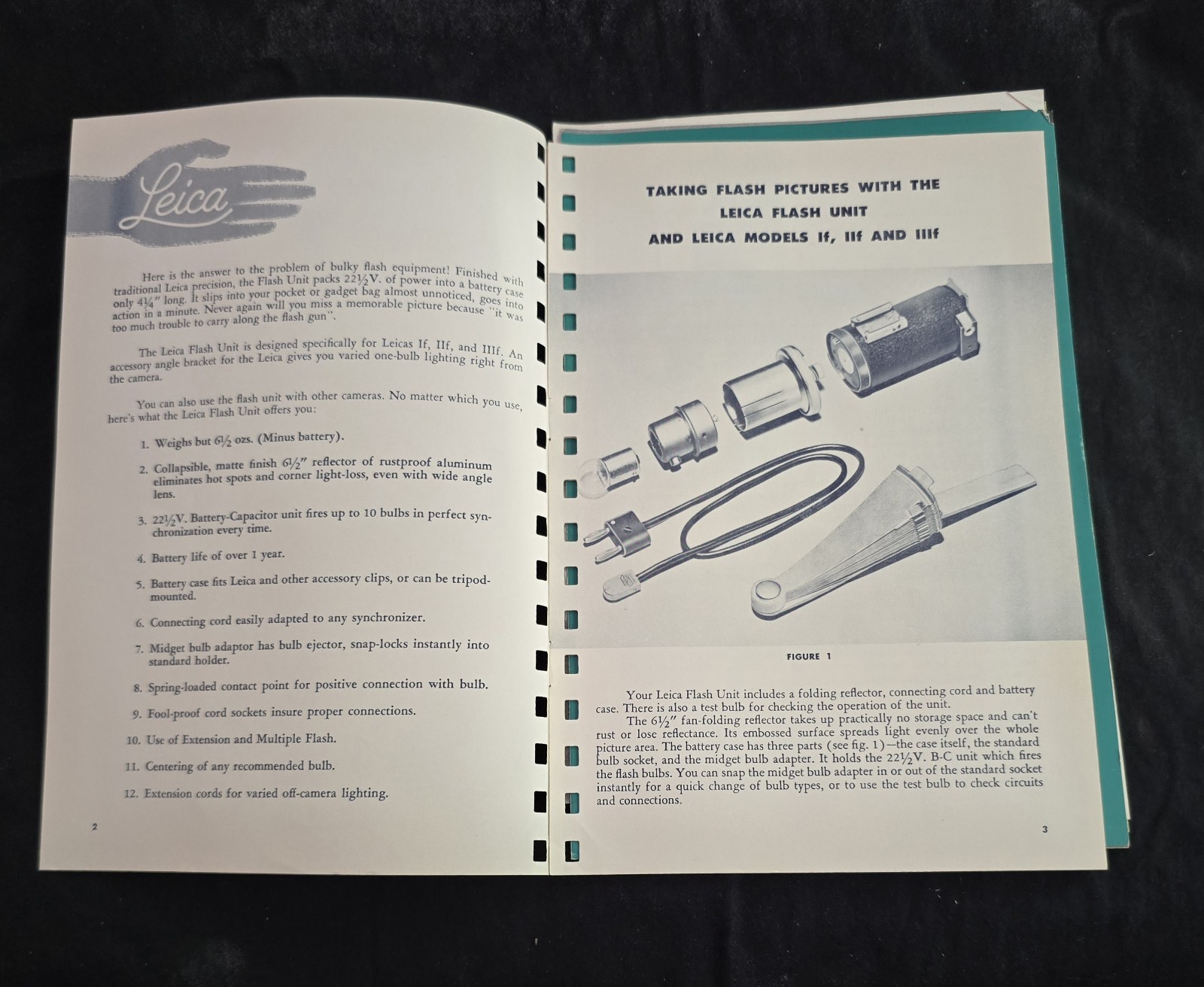 Leitz Wetzlar Synchronblitzer Flash w/ Cable & Original 1954 Manual