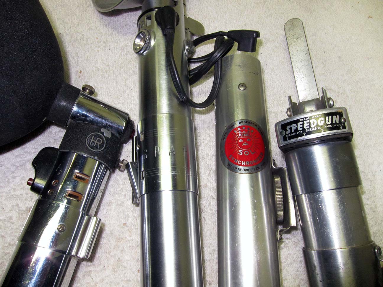 4 Vintage PRESS Camera FLASH Handle’s. Graflex,Heiland,etc. STAR WARS Lightsaber