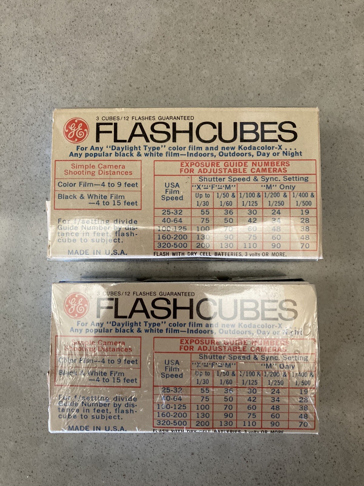 Vintage GE Flashcubes 2 Sets Of 3 Cubes New in Origianl Package 24 Flashes