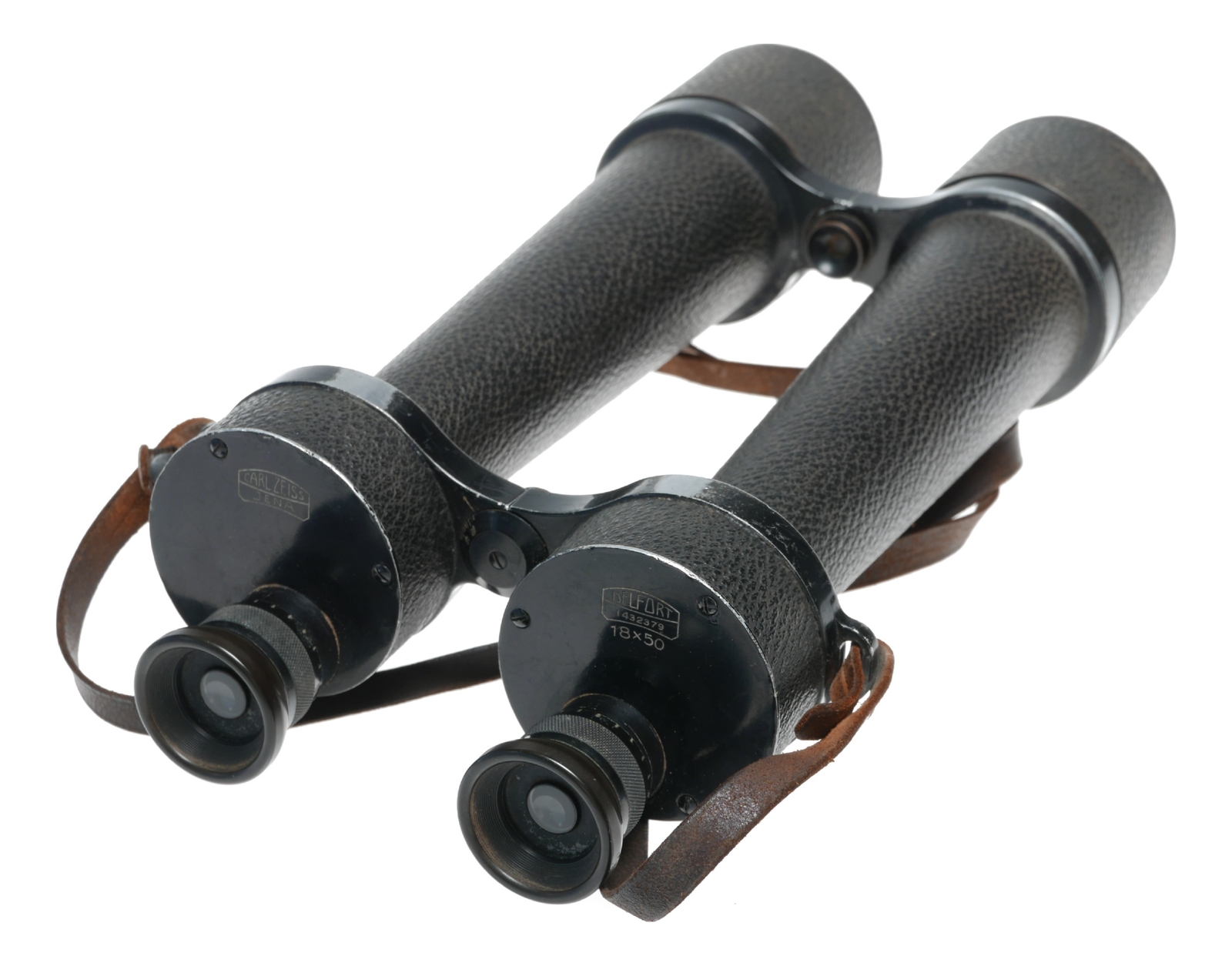 WWI Carl Zeiss Jena Delfort Binoculars 18×50 Original Leather Strap cased