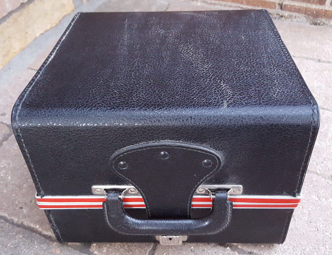 Vtg Camera Case/Box-Black w Red Stripe-Clasp-No Key-Strap-Film Photography Old..