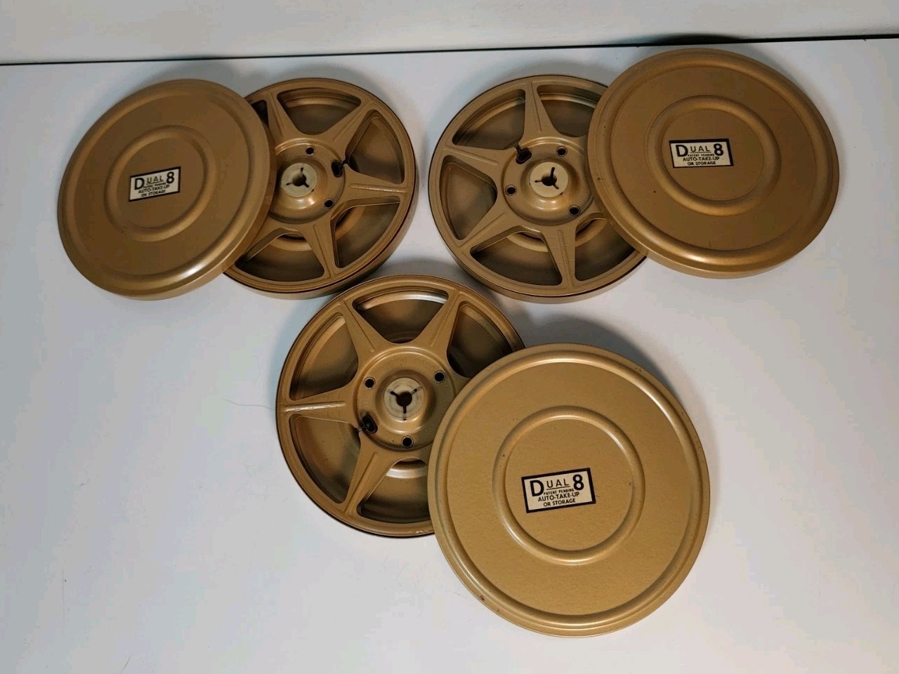 3 Vtg 5″ DUAL 8 Metal Film Canister Storage Can 8mm Movie Reel 200ft COMPCO