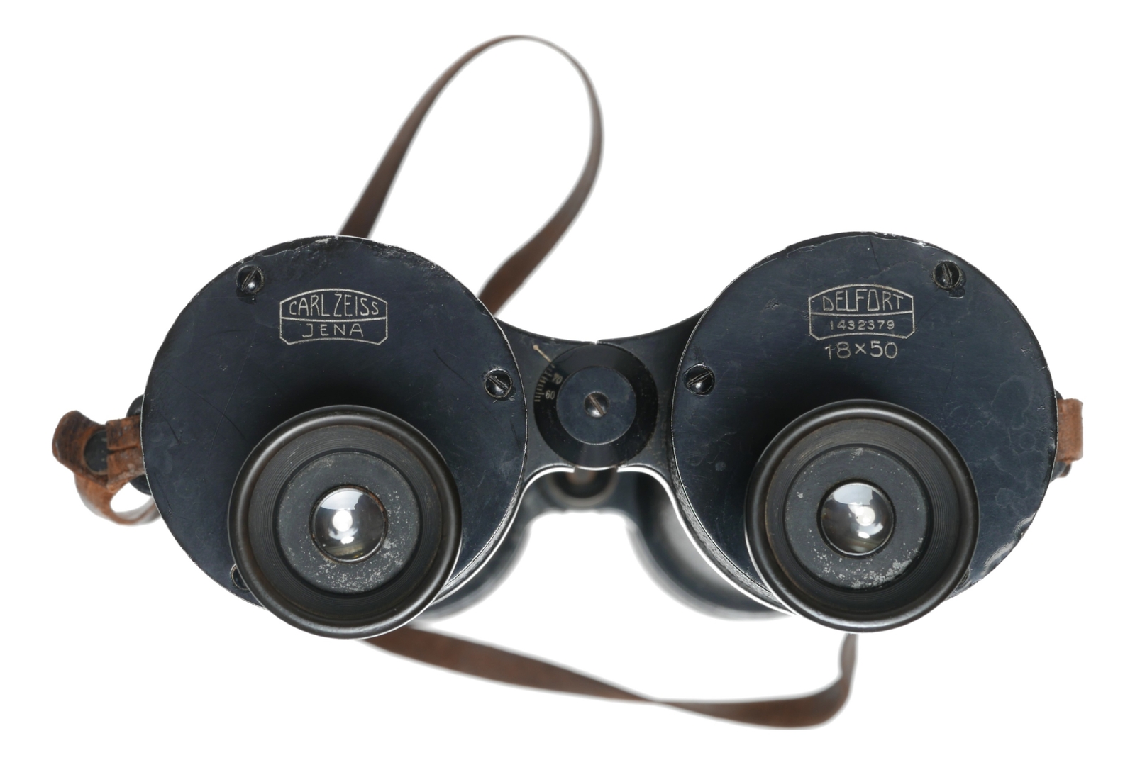 WWI Carl Zeiss Jena Delfort Binoculars 18×50 Original Leather Strap cased