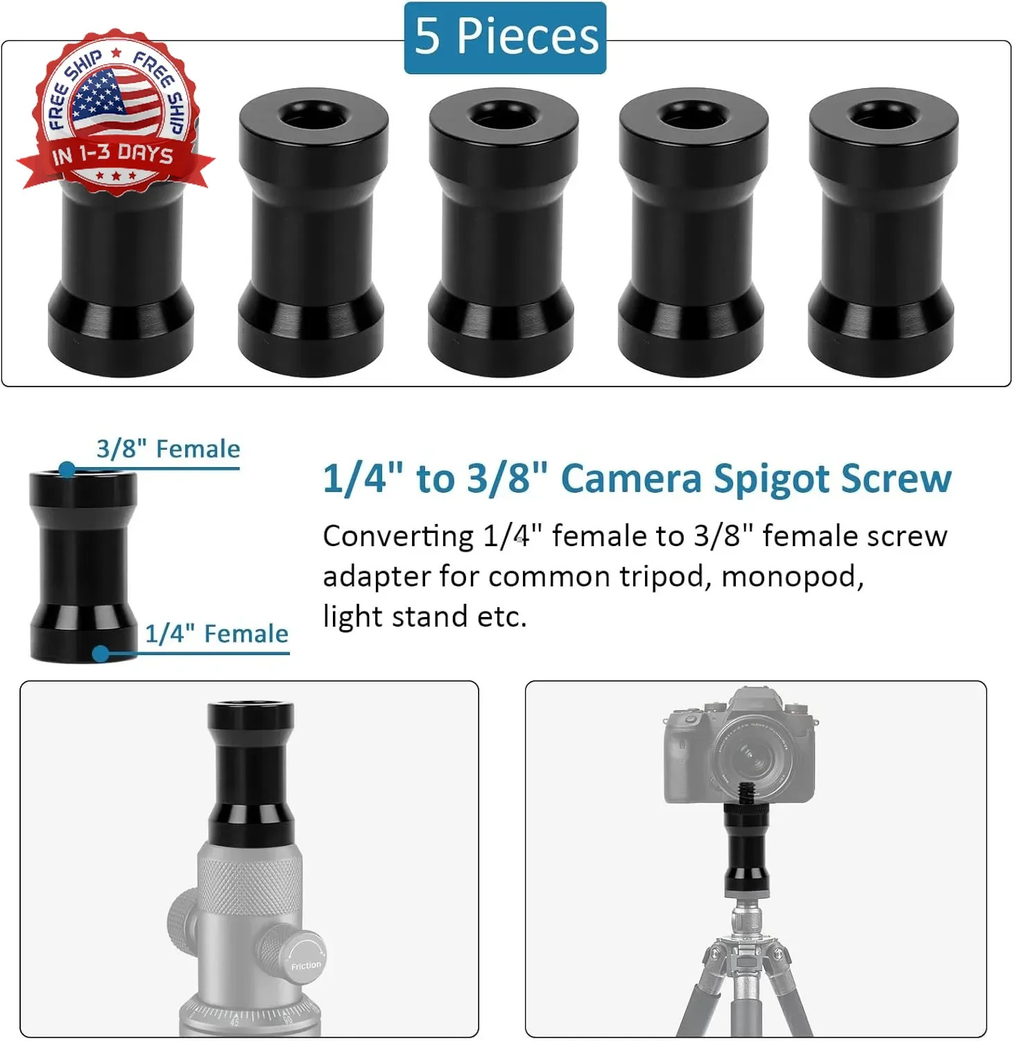 24 Pcs Camera Tripod Adapter, 1/4 to 3/8 Threaded Converter Camera Screw Mount S