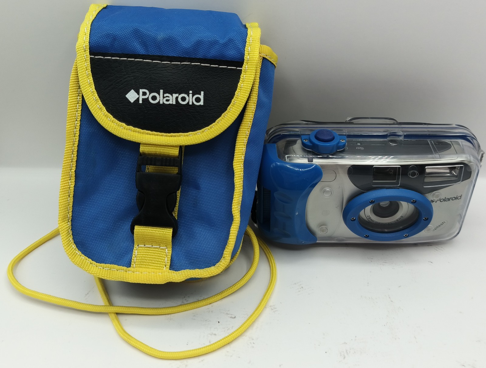Vintage Polaroid Splash Clear Blue Underwater Film Camera w Case Untested