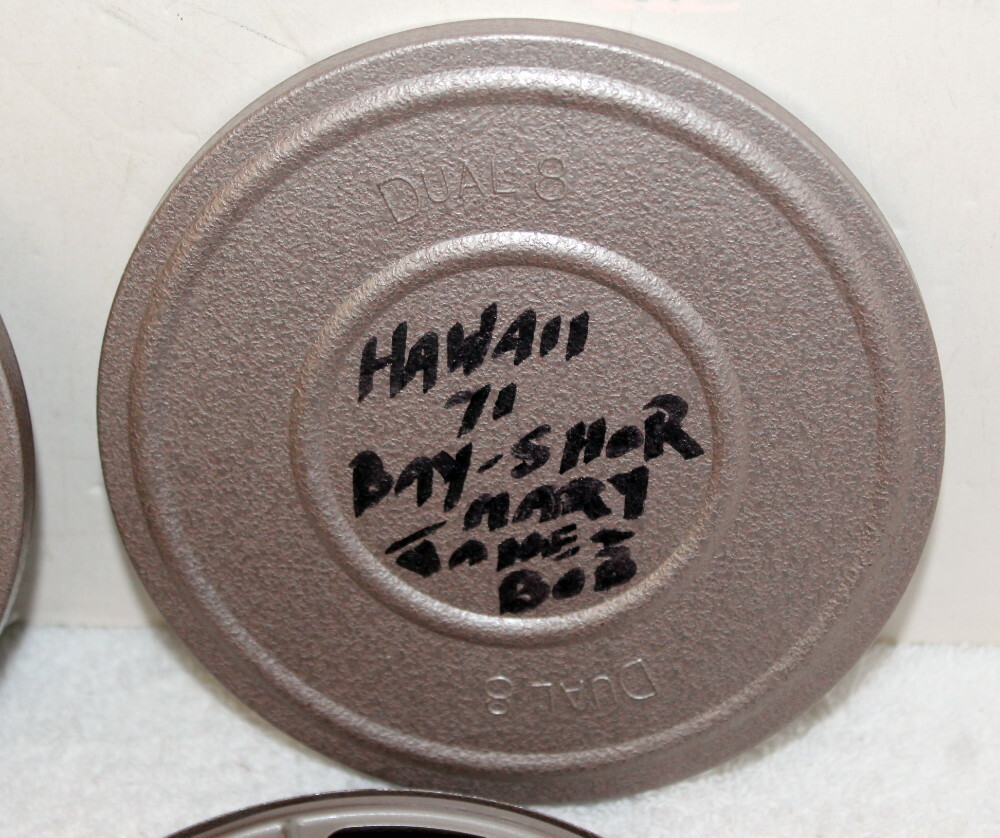 6 Vintage 5″ Dual 8 Metal Film Reel Cans + 2 Films ~ Hawaii Family Vacation