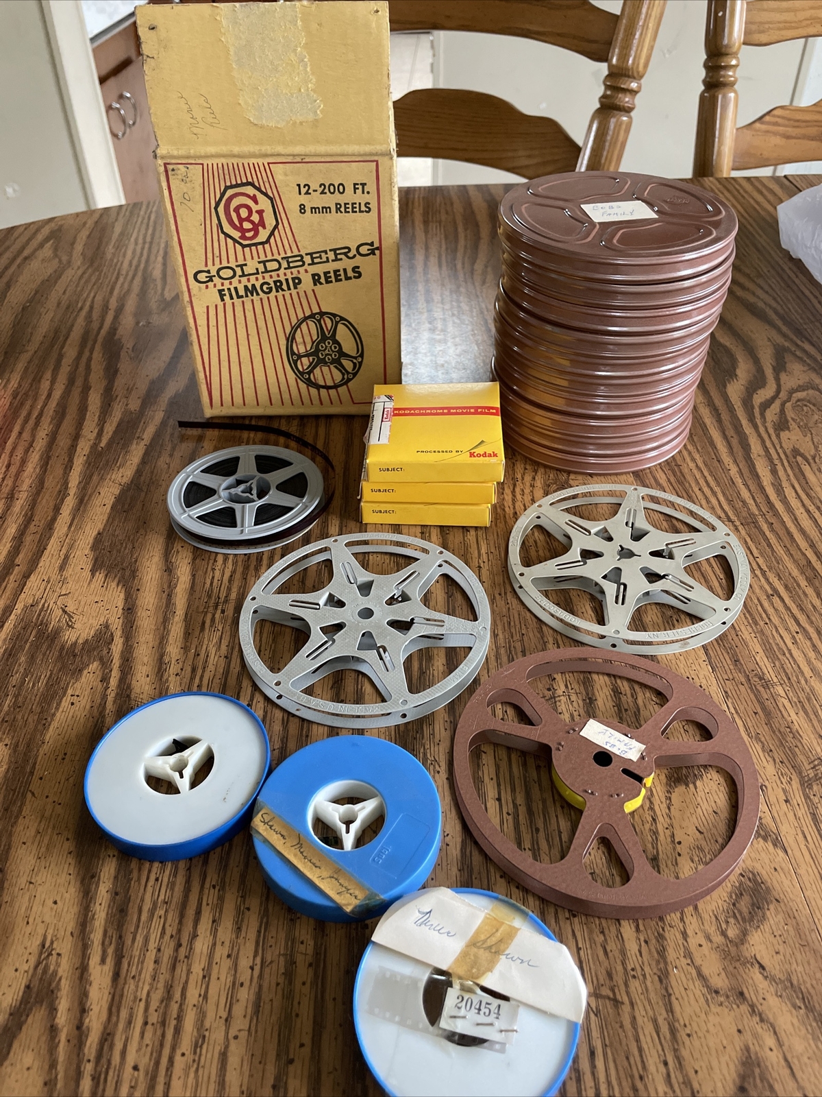 Vintage Lot Of Film Reels, Cans, & Film -Goldberg Filmgrip Relflex W/Box, Kodak