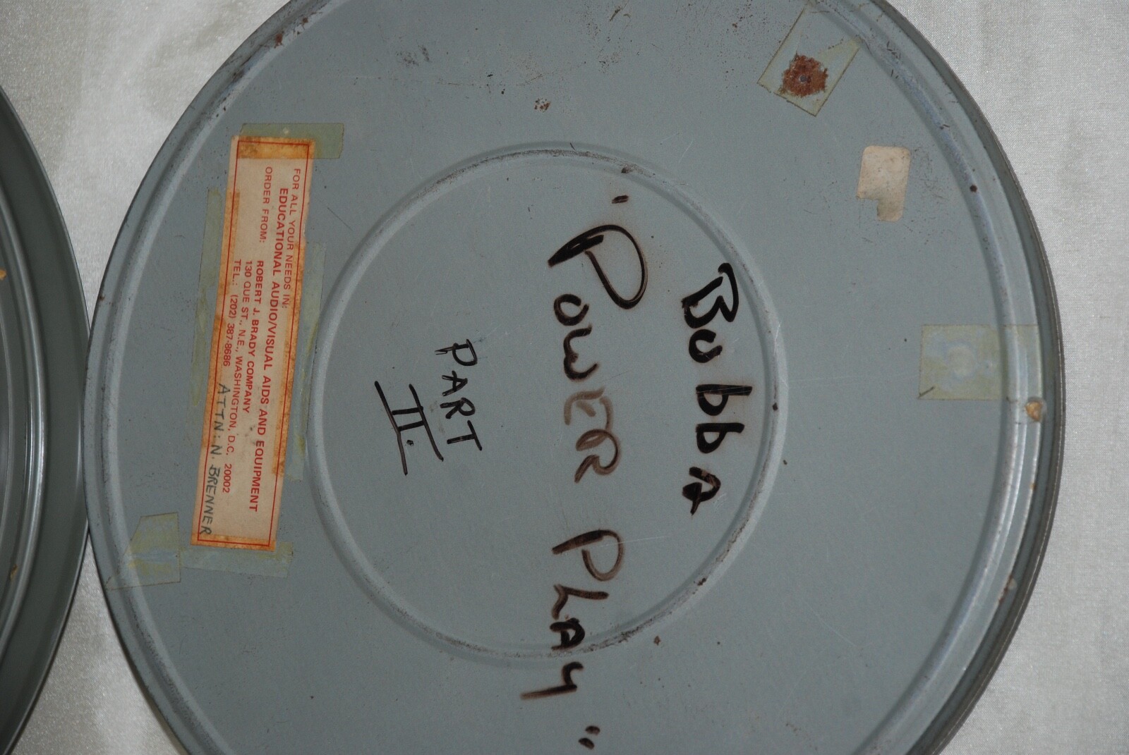 Vintage Gray Metal Movie Film Reel Can Canister Empty 10.75″ Bubba Power Play