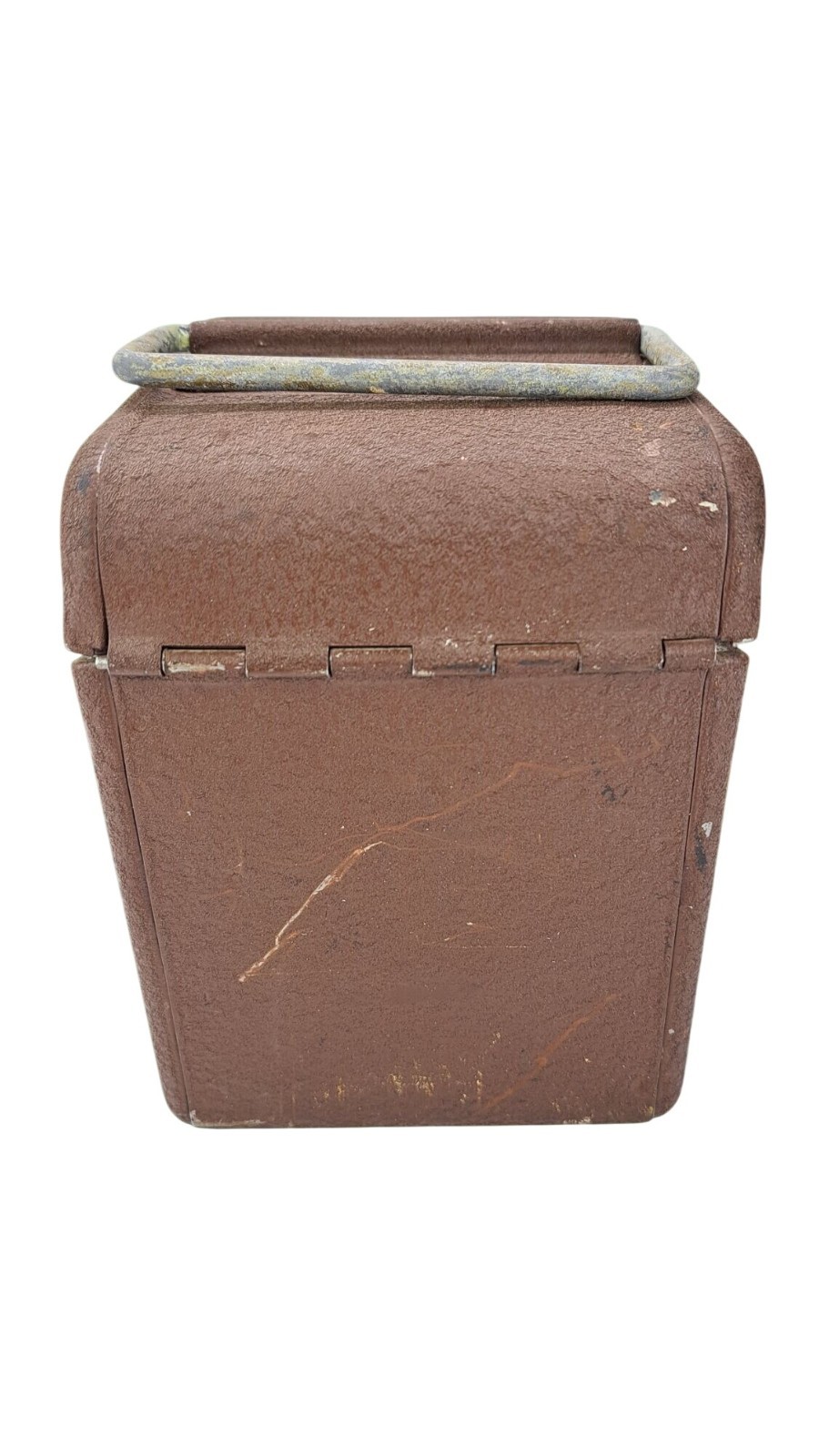 Vintage Simonsen 8mm Film Canister Case Brown Metal Handle Latch Holds 6 Cans