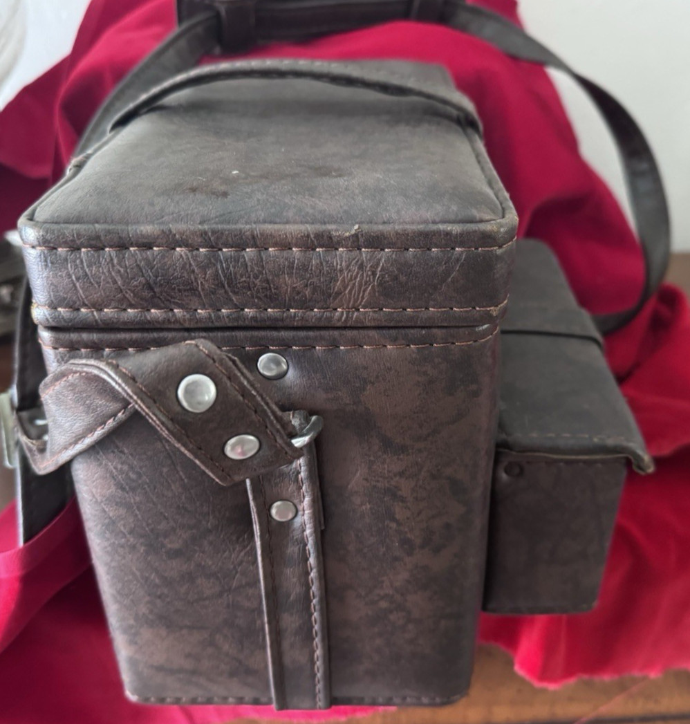 Vintage Camera Case w Film Compartment Hard Body Shoulder Strap Brown Vinyl