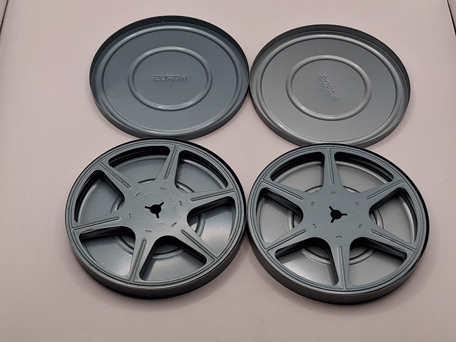 Lot of 2 Vntg 8mm Film Reel Can Wards Camera Department Holder Metal Container