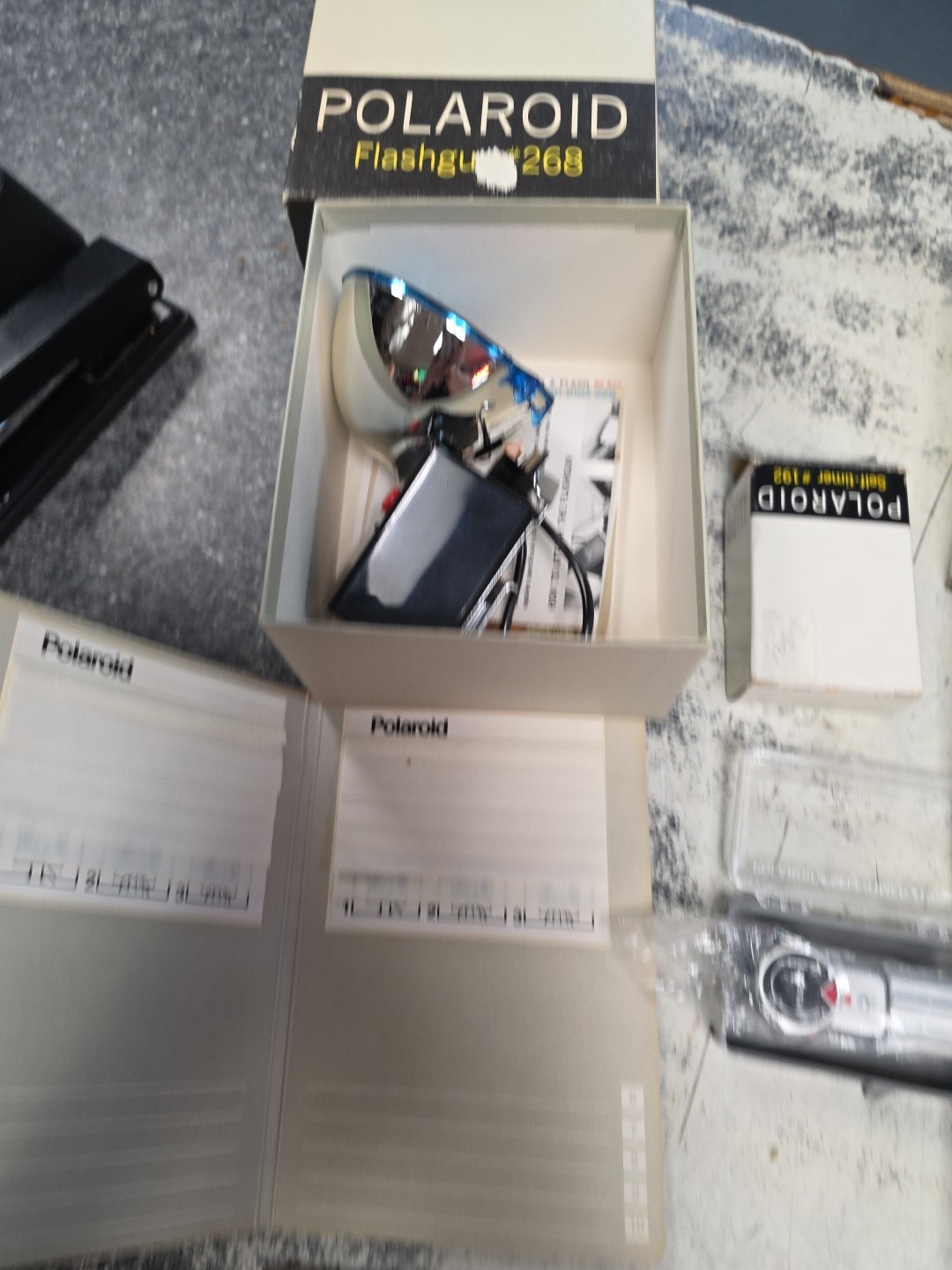 Polaroid 350 BOOK kit 581A flash 268 self timer 192 and accessory LOT No Camera