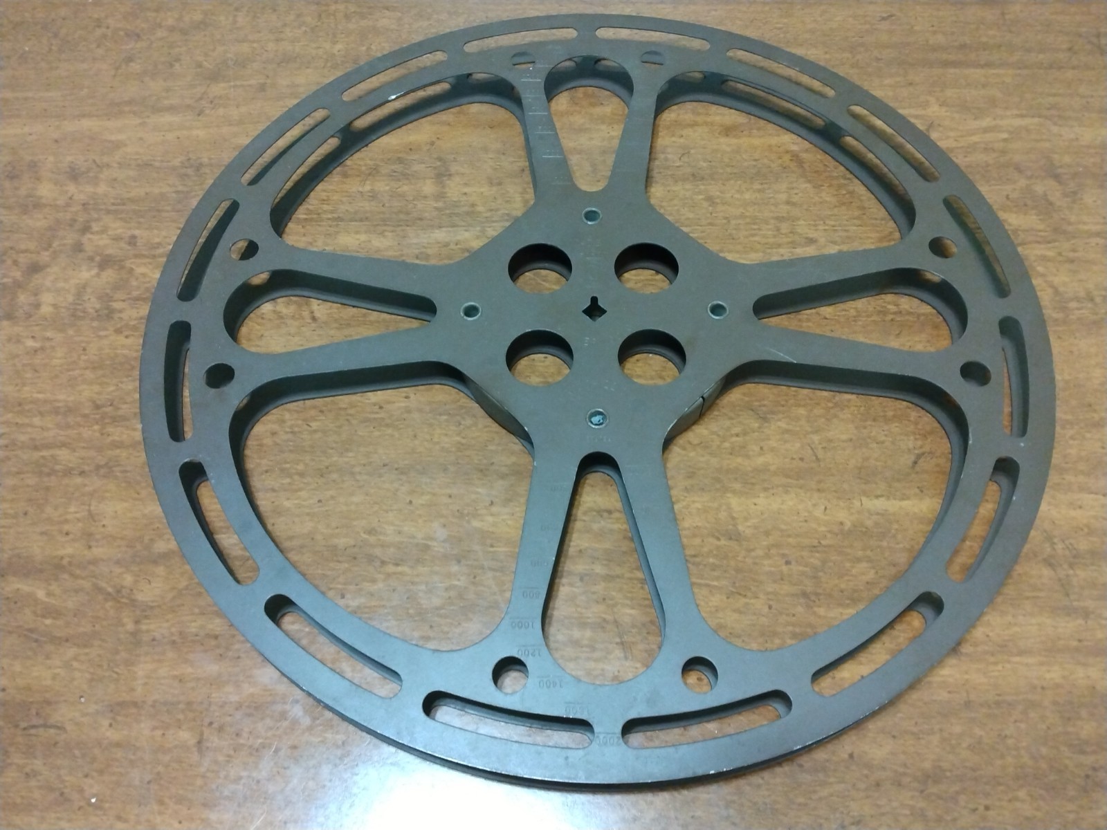VTG Metal Film Reel Goldberg Bros Large 2000′ 600m 16mm Slotted Retro Rare