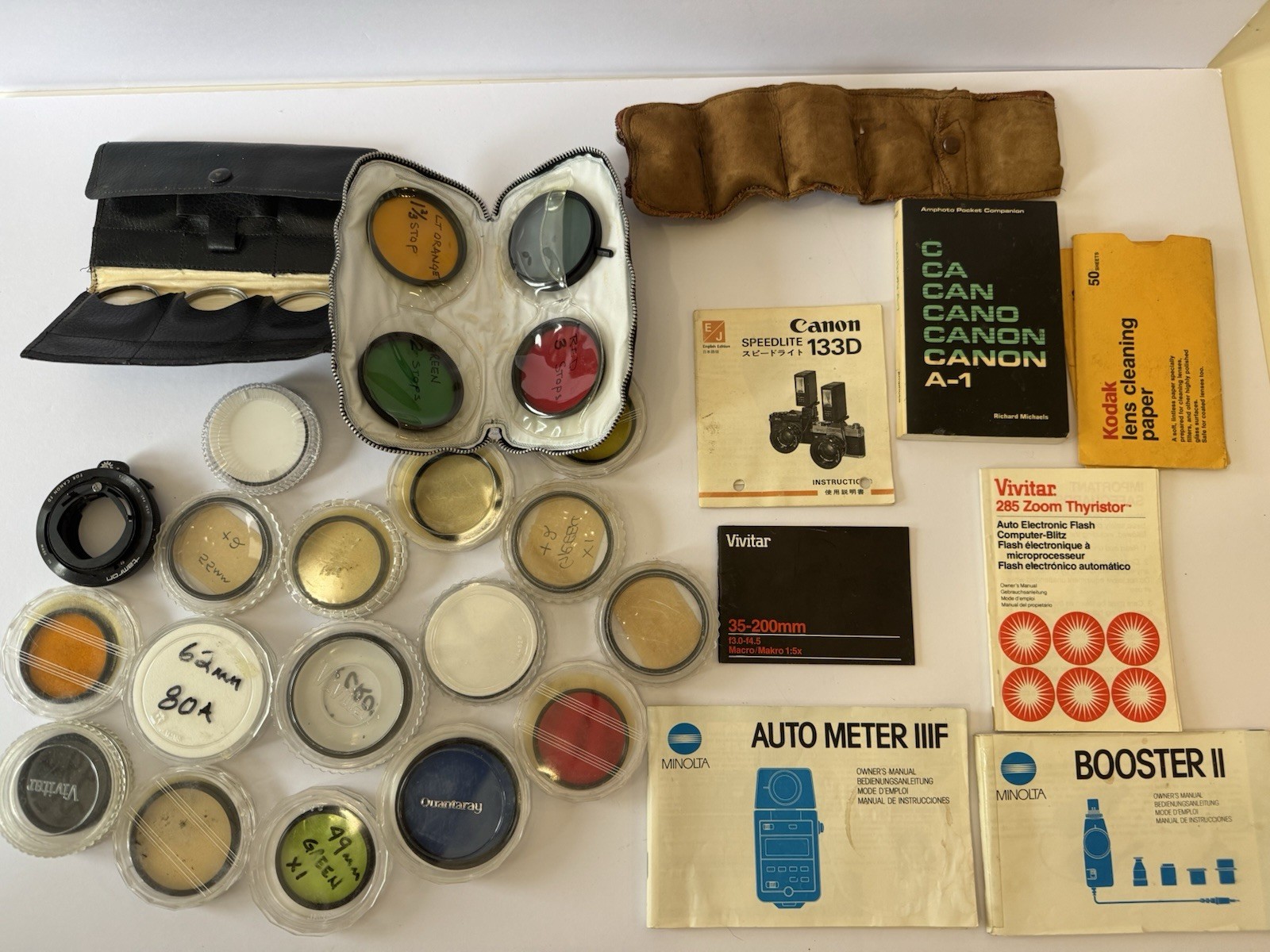 Vintage Camera Accessory Lot: Lenses, Filters, Manuals, & More! READ Description