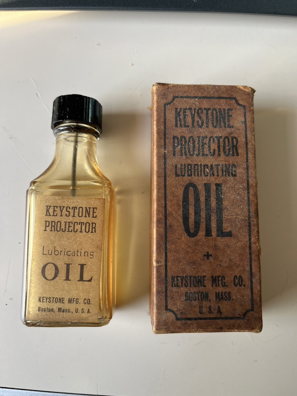 Vintage Antique Keystone Projector Lubricating Oil In Original Box Boston, Mass