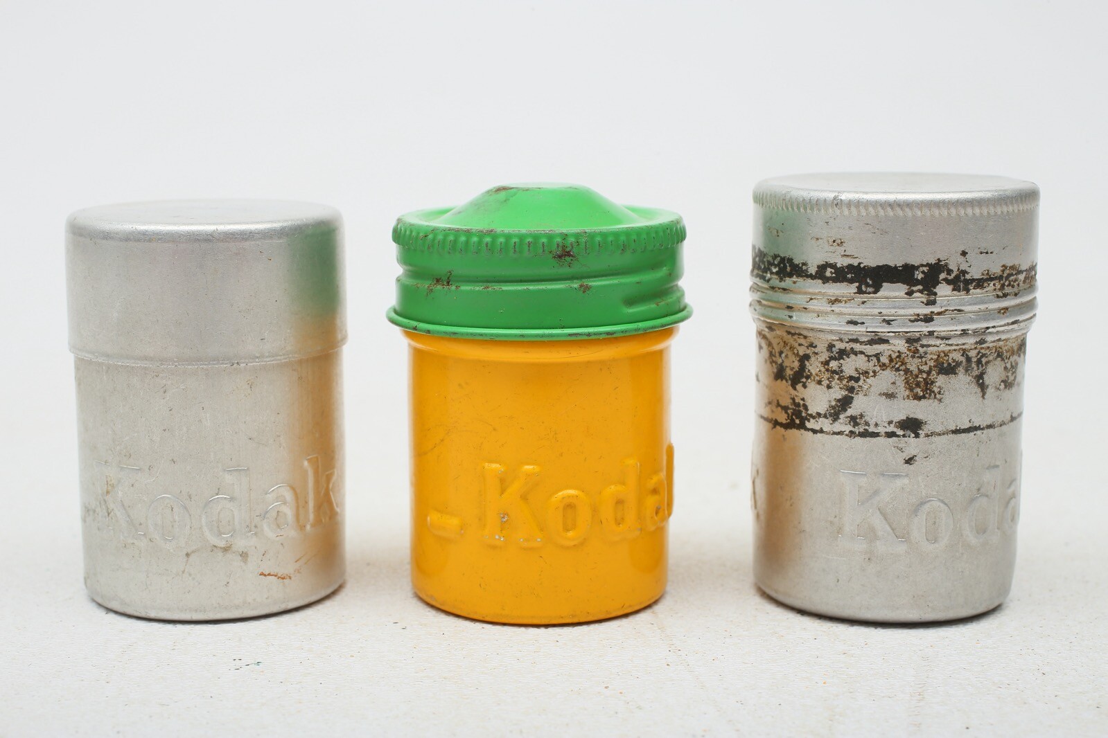 Kodak metal 35mm film canister Yellow+Silver cans with Green+Silver Lids++6 Lot