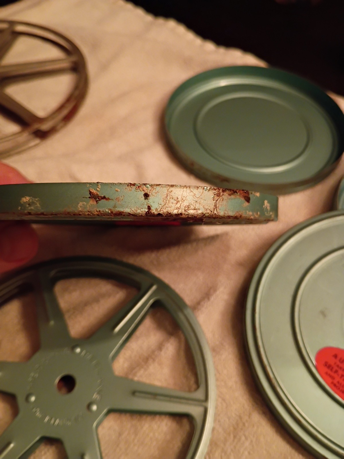 Vintage Empty Film Reels And Canisters 7in And 5in. Kenco And Reelane
