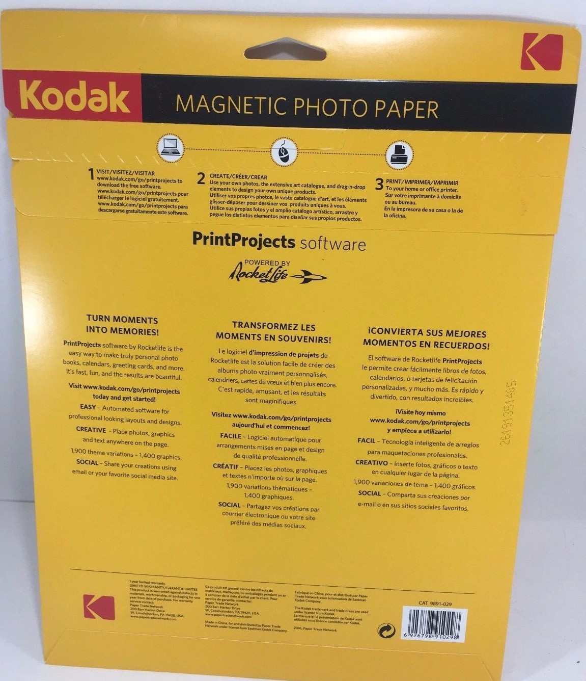 Kodak Magnetic 5 x Photo Letter Size Color Photographic Paper – 8-1/2 x 11”