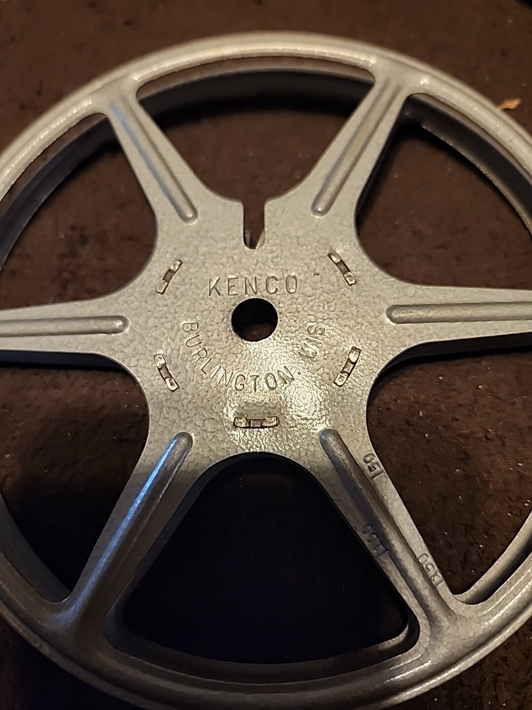 5″ 8mm Film Reel and Canister Kenco Burlington Wis 50 100 150 Marks.
