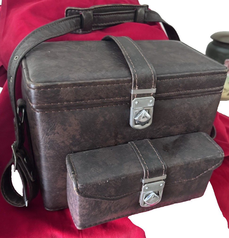Vintage Camera Case w Film Compartment Hard Body Shoulder Strap Brown Vinyl
