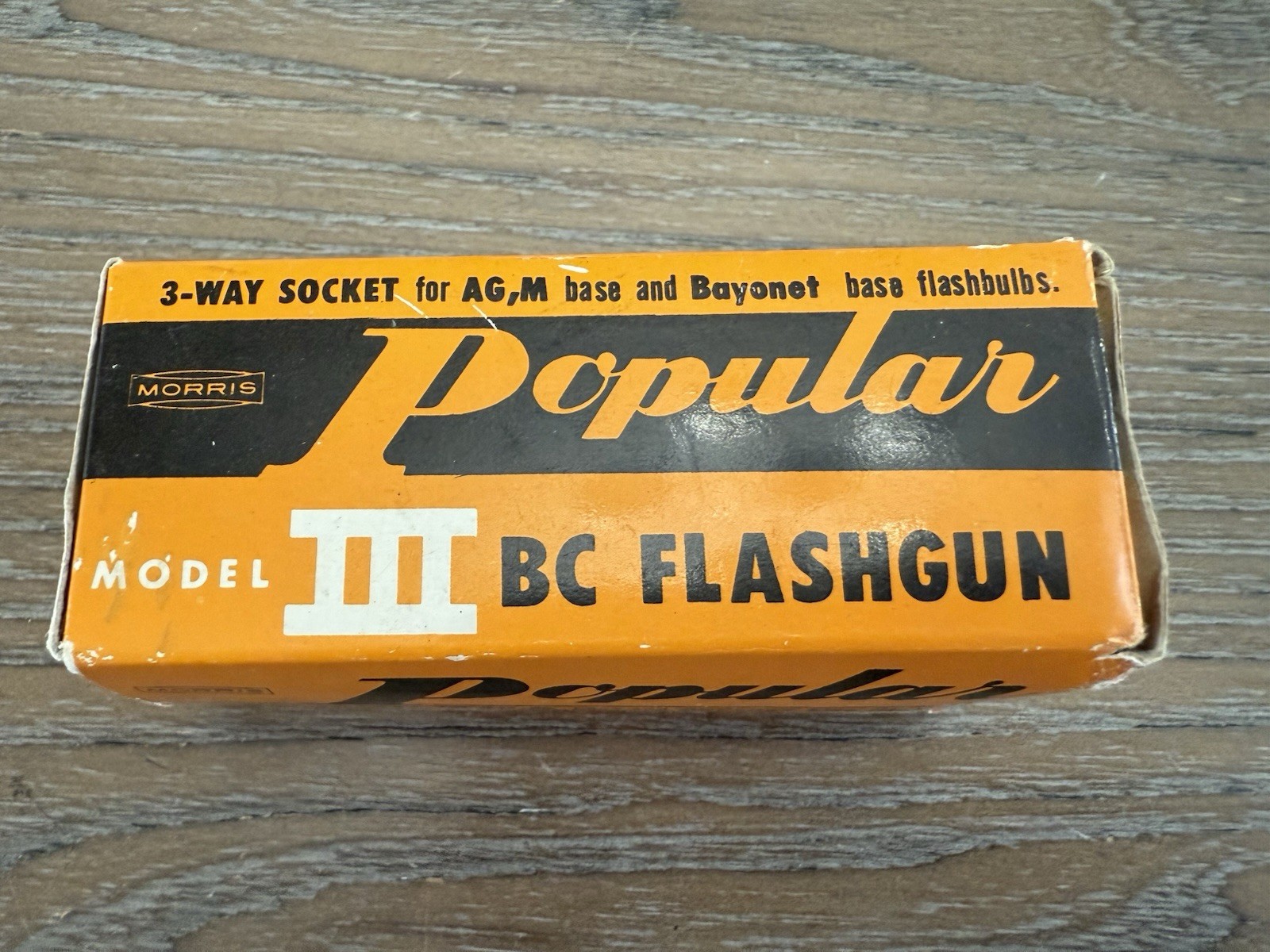 Morris Popular BC Flashgun Model III 3 Way Socket Complete. Vintage Excellent