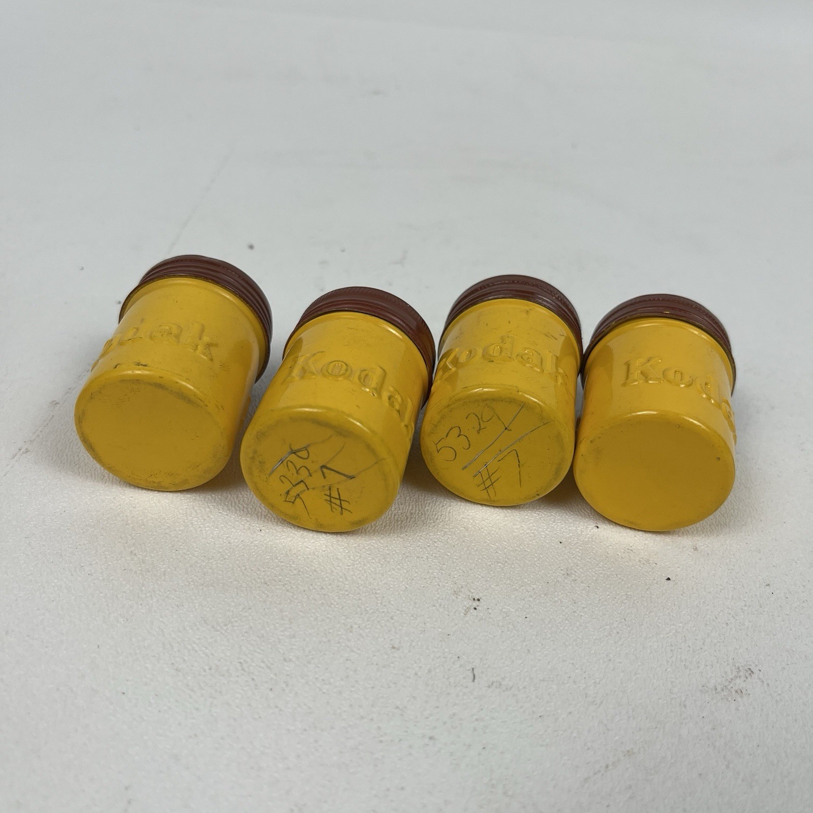 Lot Of 4 Vintage Kodak 35mm Aluminum Film Canister Screw Lid Yellow Brown